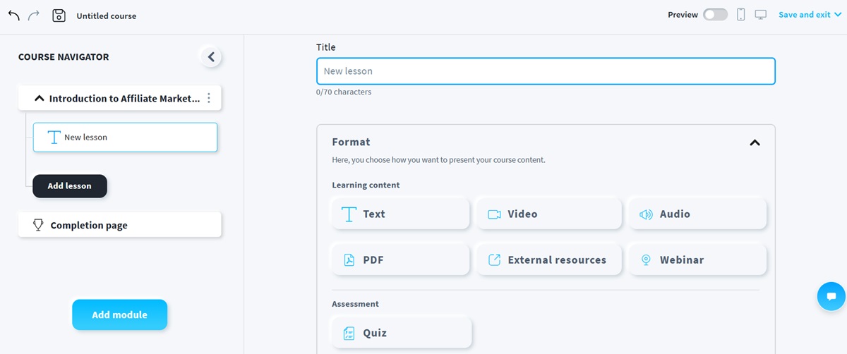 GetResponse's supported content formats including Text, video, audio, PDF, External sources, webinars and quizzes